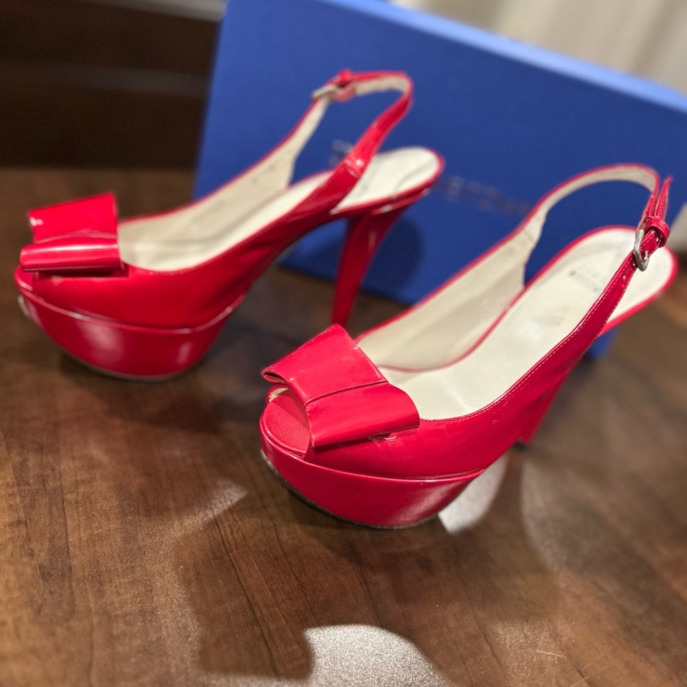 Stuart Weitzman Vibrant Red Slingback Heels with Bow